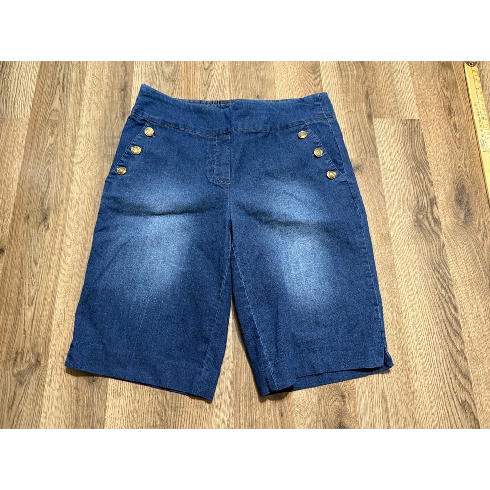 Counterparts Bermuda Shorts Women Size 10 Blue Denim Nautical Gold Button